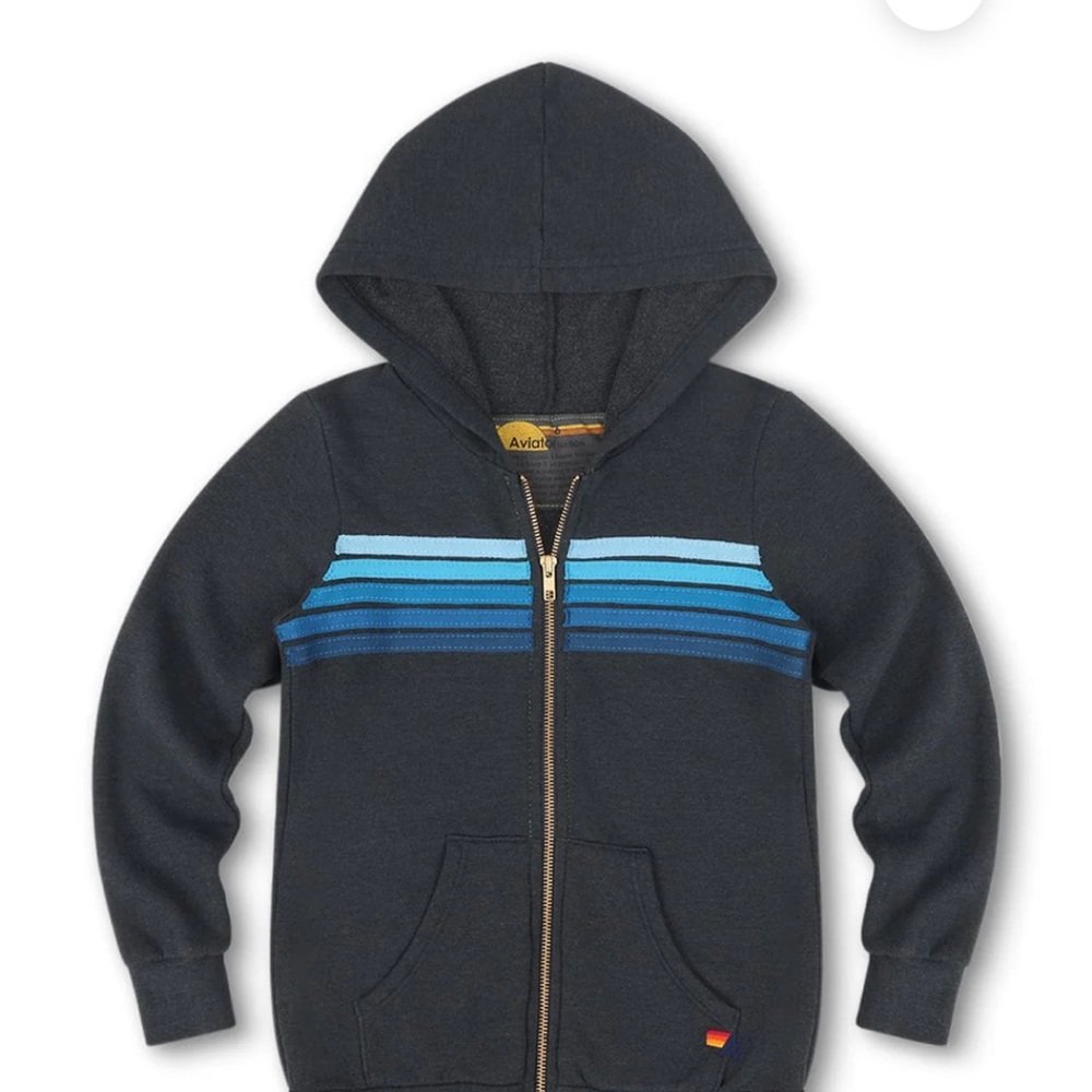 Aviator Nation Kids Hoodie - Dark Blue with Light Blue Stripes